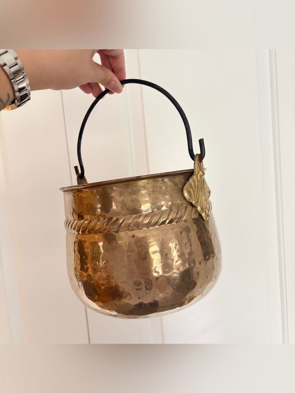 Vintage Hammered Brass Cauldron Bucket Planter